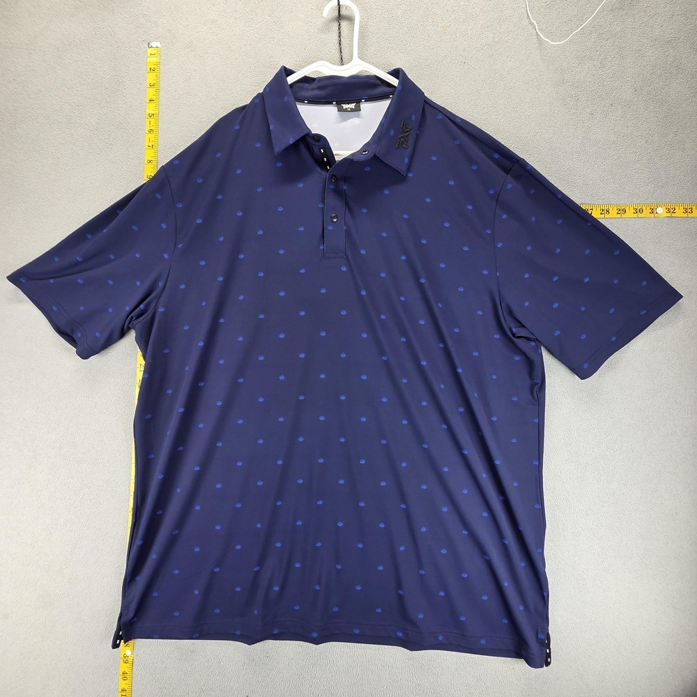 PXG Polo Shirt Mens 2XL Blue Micro Print Performance Golf Stretch Short Sleeve